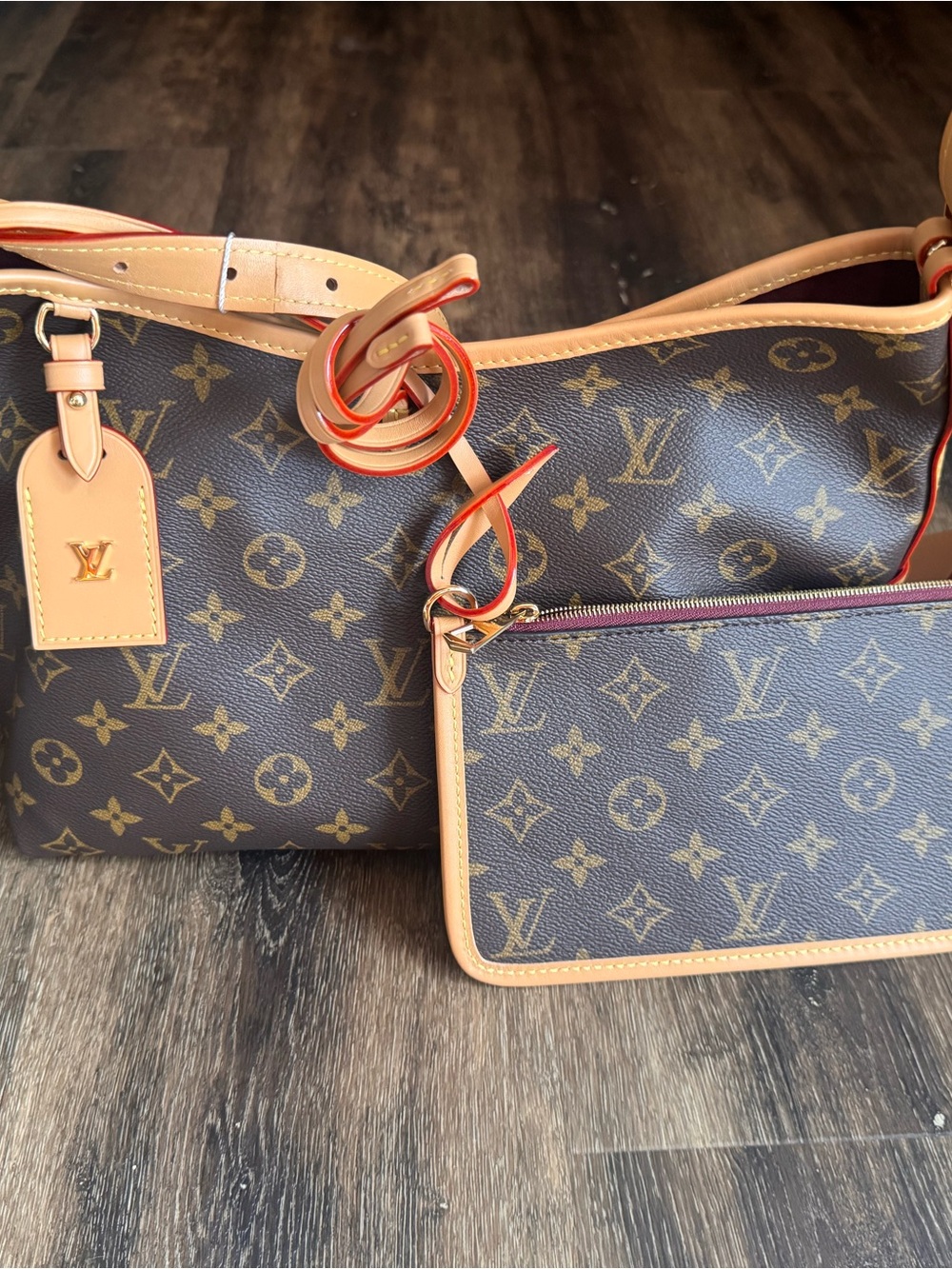 Louis Vuitton Monogram Canvas Brown & Tan Shoulder Bag with Pouch